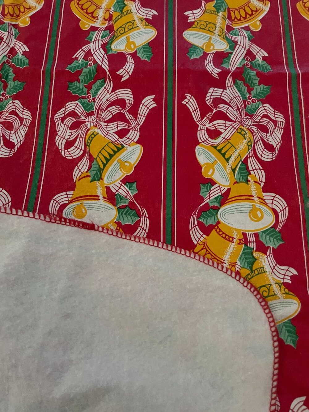 Vintage Vinyl Flannel Back Christmas Bells Tablecloth Holiday